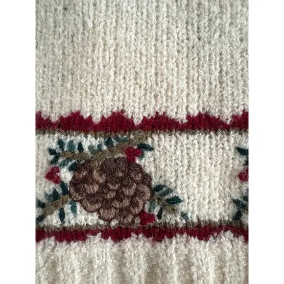 Talbots Wool Christmas Sweater Trees & Pinecones Petite PS